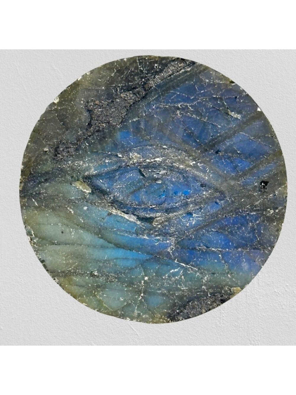 Natural Labradorite Disc Intricate Evil Eye Carving Healing Powerful Protector